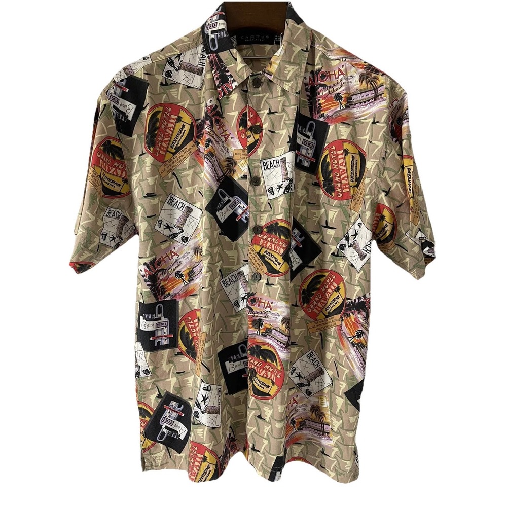 Cactus Black Label Button Up Cotton Hawaiian Shirt‎ Size Large